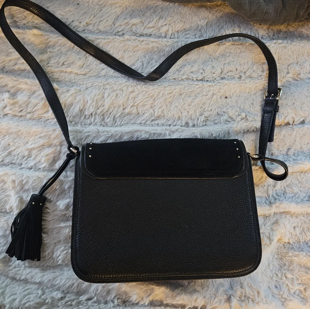 Kate Spade Black Suede Crossbody Bag Silver Studs & Tassel